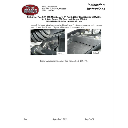 Trail Armor Ranger 800 6x6 iMpact A-Arm CV Front & Rear Boot Guards 2010- 2017 - A-Arm Guards