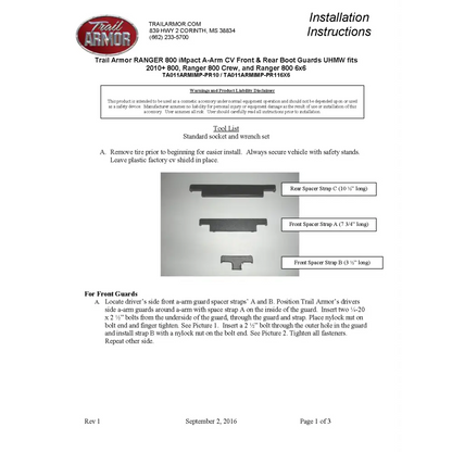 Trail Armor Ranger 800 6x6 iMpact A-Arm CV Front & Rear Boot Guards 2010- 2017 - A-Arm Guards