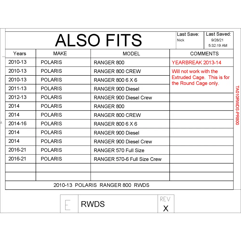 Trail Armor Ranger 800 Ranger 800 Crew Ranger 570 Fullsize Economy (with struts) Range 570-6 Fullsize Economy Crew