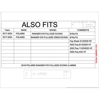 Trail Armor Ranger Full Size Economy 570 and Ranger Full Size Economy 570 Crew Impact A-Arm Guards (has STRUTS) - A-Arm