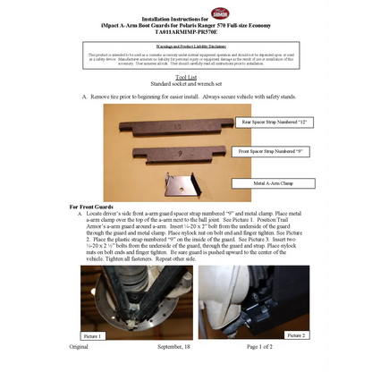 Trail Armor Ranger Full Size Economy 570 and Ranger Full Size Economy 570 Crew Impact A-Arm Guards (has STRUTS) - A-Arm