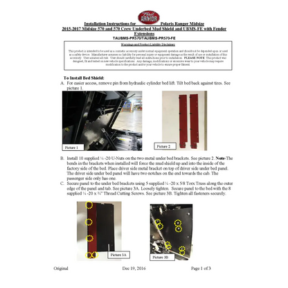 Trail Armor Ranger Midsize 570 Ranger Midsize 570 Crew and Ranger Midsize 500 Underbed Mud Shield with Fender