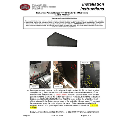 Trail Armor Ranger XP 1000 and Ranger XP 1000 Crew Underbed Mud Shield 2021 - 2024 - Mudshields