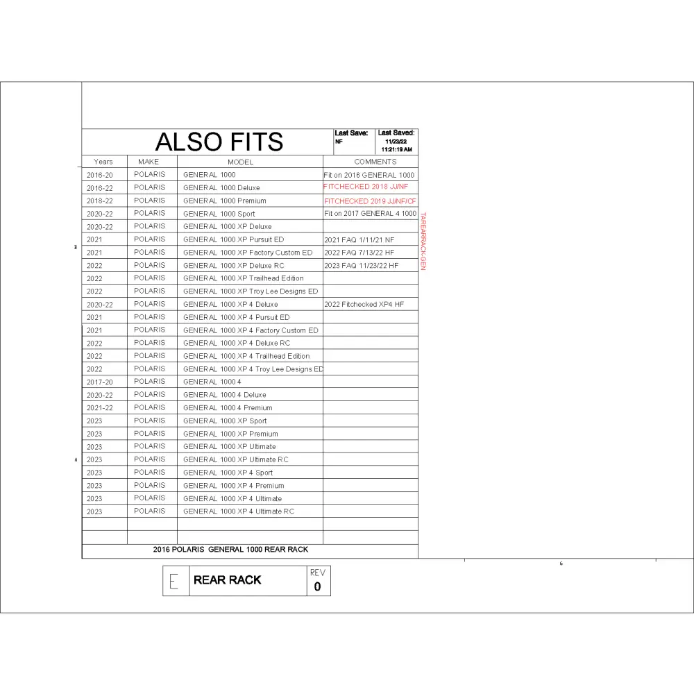 Trail Armor Rear Rack for the 2016 - 2023 Polaris General 1000 General 4 1000 General XP 1000 and General 4 XP 1000