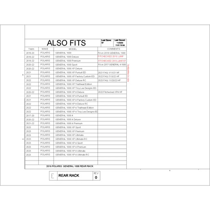 Trail Armor Rear Rack for the 2016 - 2023 Polaris General 1000 General 4 1000 General XP 1000 and General 4 XP 1000