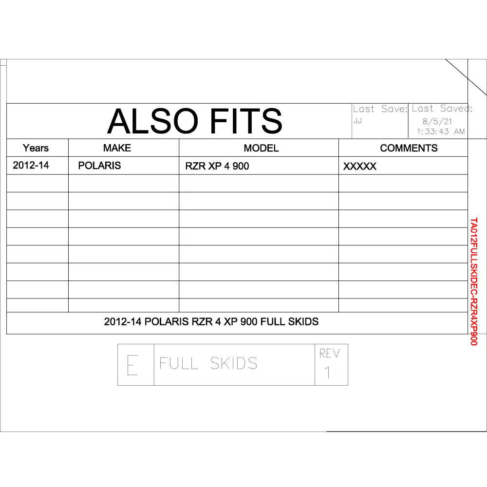 Trail Armor RZR 4 XP 900 and Jagged X Full Skids with Slider Nerfs with Extended Rear Coverage fits 2012-2014 - Skid