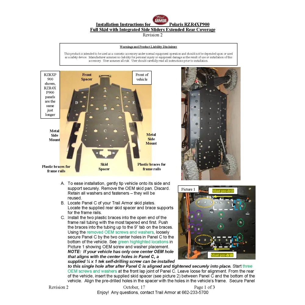 Trail Armor RZR 4 XP 900 and Jagged X Full Skids with Slider Nerfs with Extended Rear Coverage fits 2012-2014 - Skid