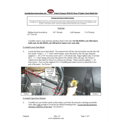 Trail Armor RZR 800 RZR S 800 RZR 570 and RZR S 570 Rear Window Dust Shield Kit - Windshields