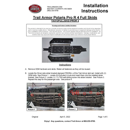 Trail Armor RZR Pro R 4 Full Skids with Standard or Trimmed Sliders - Skid Plates
