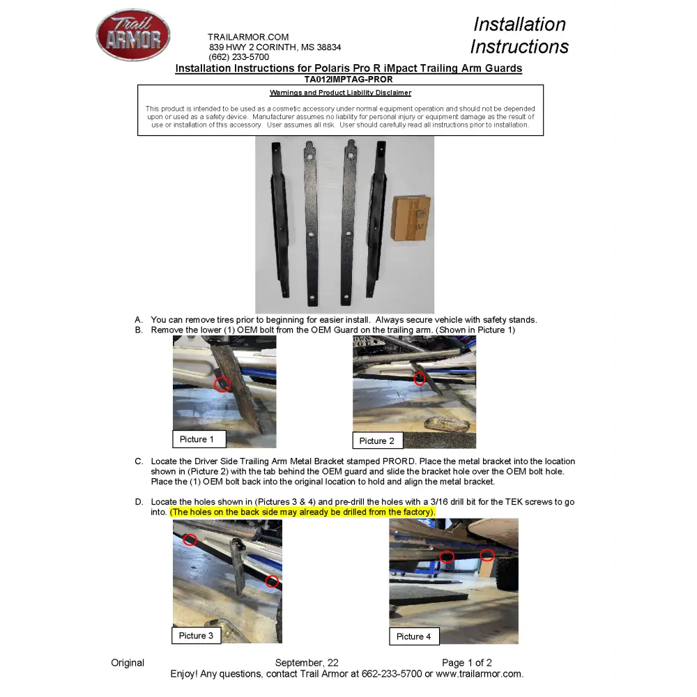 Trail Armor RZR PRO R and RZR PRO R 4 iMpact Trailing Arm Guards set of 2 - A-Arm Guards