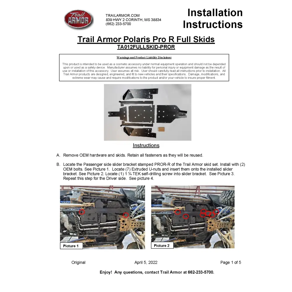 Trail Armor RZR Pro R Full Skids with Standard or Trimmed Sliders - Skid Plates