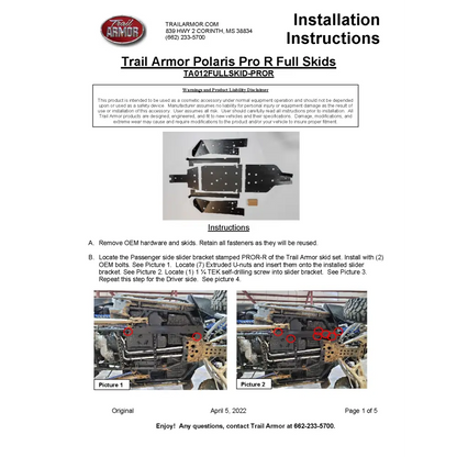 Trail Armor RZR Pro R Full Skids with Standard or Trimmed Sliders - Skid Plates