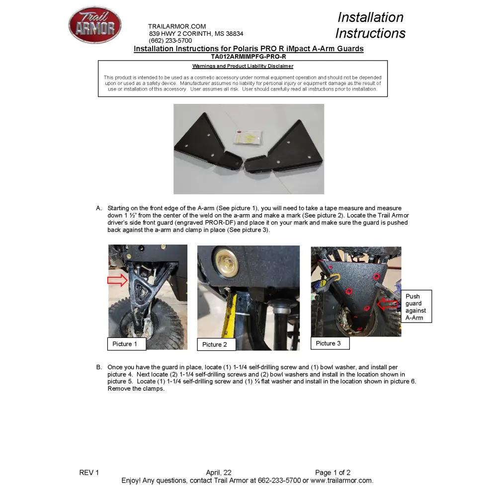 Trail Armor RZR PRO R Turbo R RZR PRO R 4 Turbo R and Turbo R 4 iMpact Front Arm Guards set of 2 - A-Arm Guards