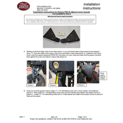 Trail Armor RZR PRO R Turbo R RZR PRO R 4 Turbo R and Turbo R 4 iMpact Front Arm Guards set of 2 - A-Arm Guards