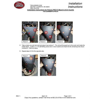 Trail Armor RZR PRO R Turbo R RZR PRO R 4 Turbo R and Turbo R 4 iMpact Front Arm Guards set of 2 - A-Arm Guards