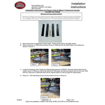 Trail Armor RZR Turbo R and RZR Turbo R 4 iMpact Trailing Arm Guards set of 2 - A-Arm Guards