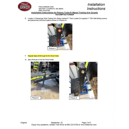 Trail Armor RZR Turbo R and RZR Turbo R 4 iMpact Trailing Arm Guards set of 2 - A-Arm Guards