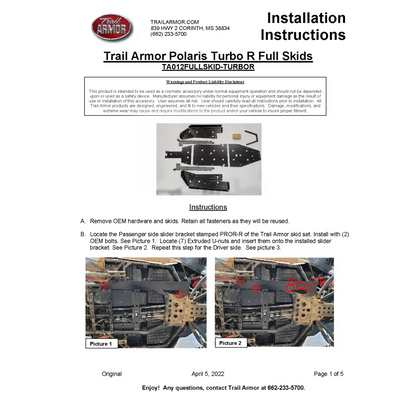 Trail Armor RZR Turbo R Full Skids with Standard or Trimmed Sliders - Skid Plates