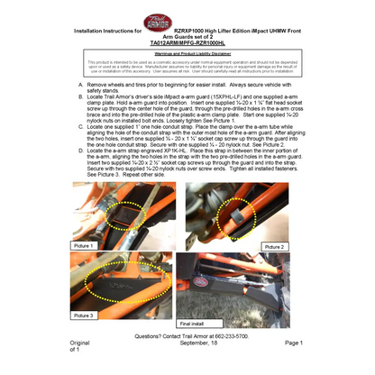 Trail Armor RZR XP 1000 RZR XP 4 1000 OEM Highlifter/Desert Edition/Trails and Rocks Arched iMpact Front A-Arm Guards