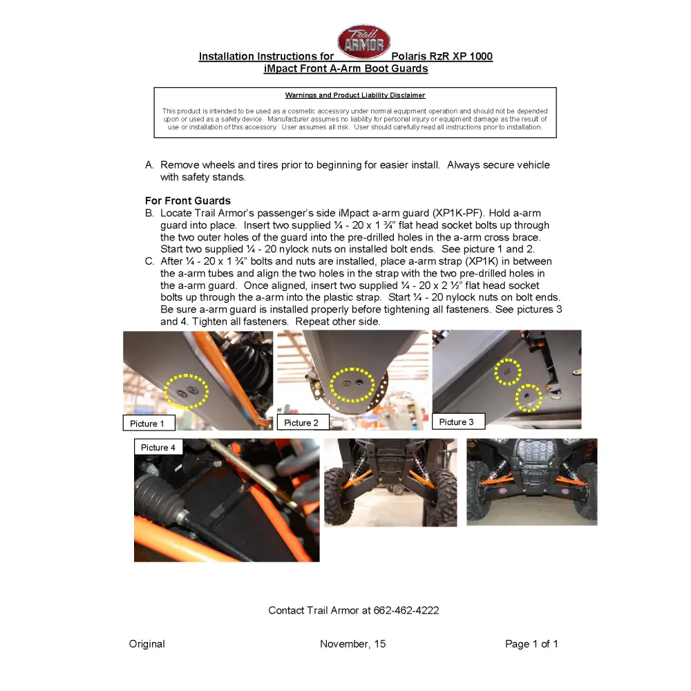 Trail Armor RZR XP 1000 RZR 4 XP 1000 RZR XP Turbo RZR 4 XP Turbo EPS and RZR RS1 iMpact Front Arm Guards set of 2