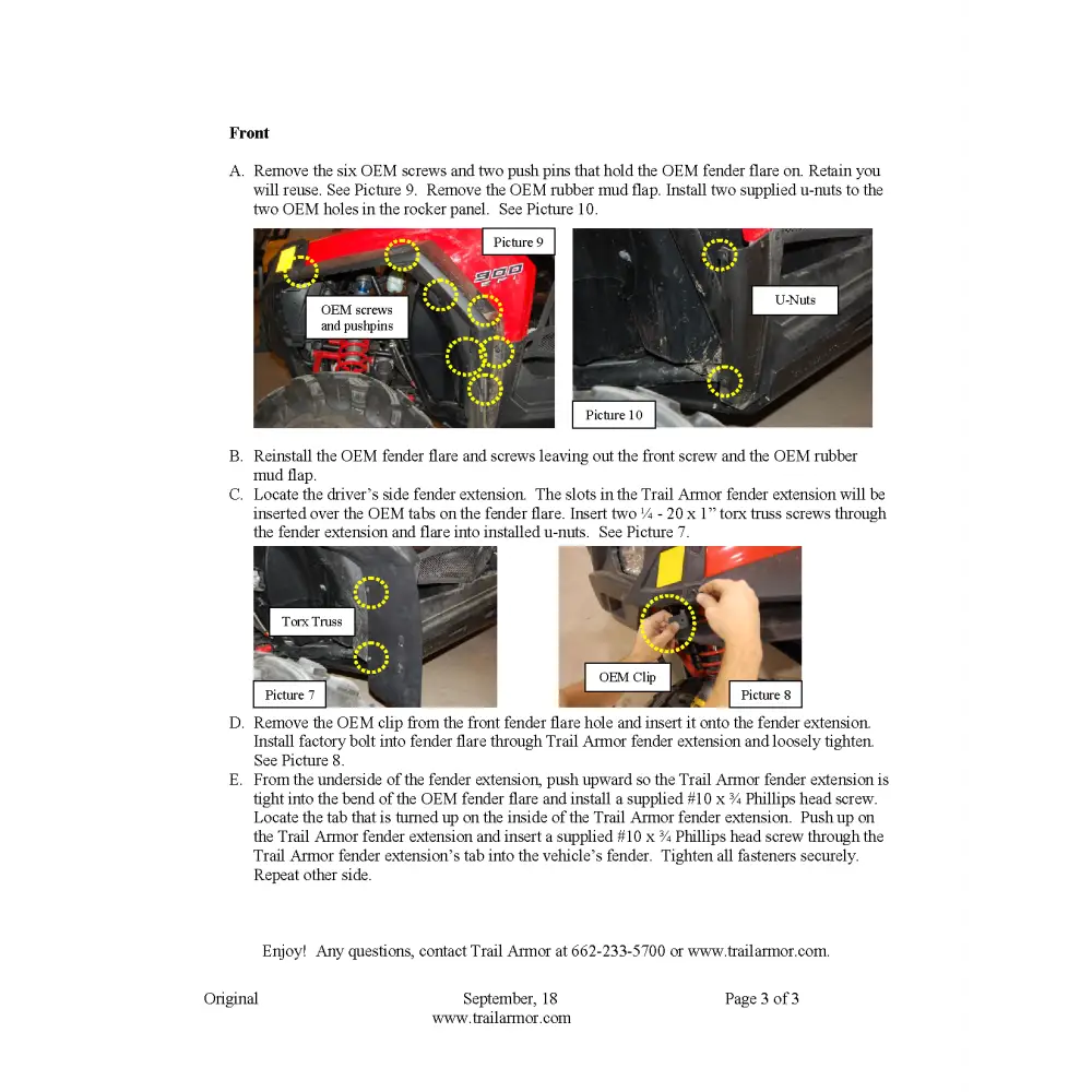 Trail Armor RZR XP 900 and RZR 4 XP 900 Mud Flap Fender Extensions fits 2011-2014 - Mudshields