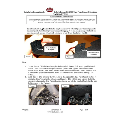 Trail Armor RZR XP 900 and RZR 4 XP 900 Mud Flap Fender Extensions fits 2011-2014 - Mudshields