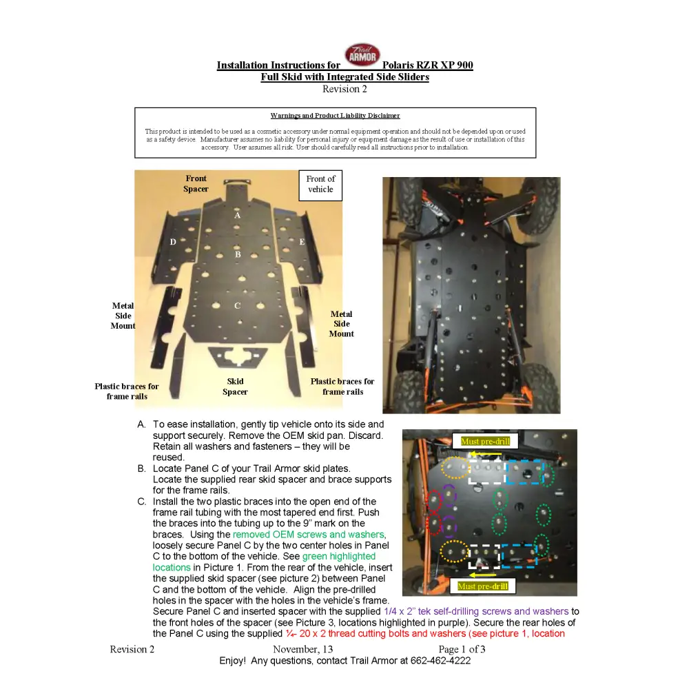 Trail Armor RZR XP 900 Full Skids with Slider Nerfs Extended Rear Coverage 2011-2014 - Skid Plates