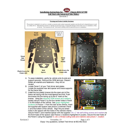 Trail Armor RZR XP 900 Full Skids with Slider Nerfs Extended Rear Coverage 2011-2014 - Skid Plates