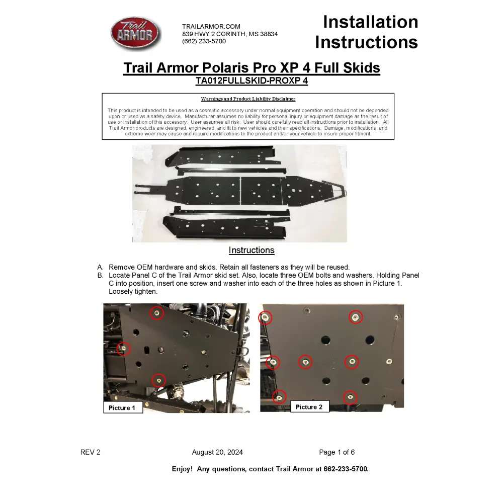 Trail Armor RZR XP Pro 4 Full Skids with Integrated Sliders or Trimmed for Extreme Kick Out Nerf Sliders - Skid Plates