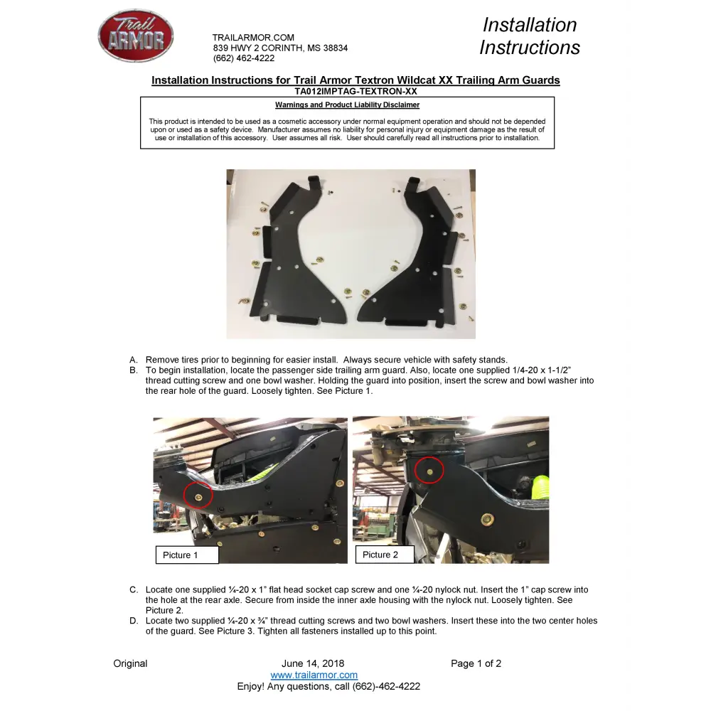 Trail Armor Textron Wildcat XX and Tracker XTR 1000 iMpact Trailing Arm Guards - A-Arm Guards