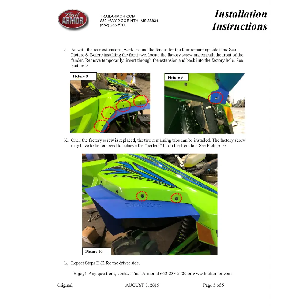 Trail Armor Textron Wildcat XX and Tracker XTR 1000 Mud Flap Fender Extensions 2018 - 2021 - Mudshields