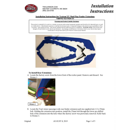 Trail Armor Textron Wildcat XX and Tracker XTR 1000 Mud Flap Fender Extensions 2018 - 2021 - Mudshields