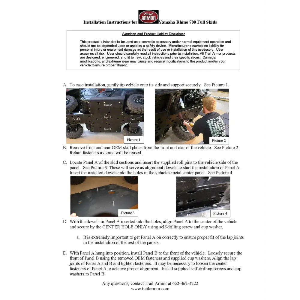 Trail Armor Yamaha Rhino 700 Full Skids with Slider Nerfs 2008 - 2013 - Skid Plates