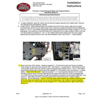 Trail Armor Yamaha Viking 700 Viking EPS Viking EPS SE Full Skids with Integrated Sliders 2014 - 2024 - Skid Plates
