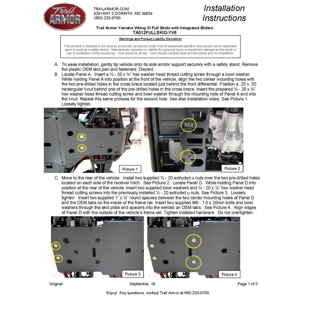 Trail Armor Yamaha Viking VI Viking VI EPS Viking VI EPS SE Full Skids with Integrated Sliders 2014 - 2024 - Skid Plates