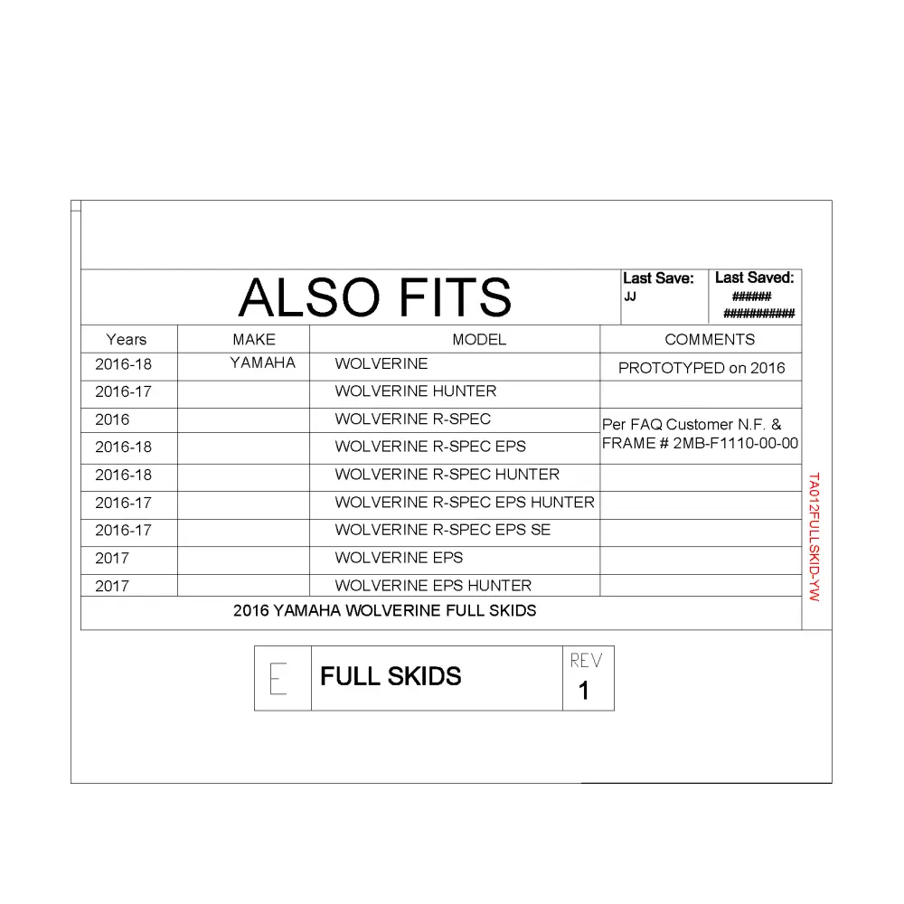 Trail Armor Yamaha Wolverine Wolverine R-Spec and Wolverine R-Spec EPS Full Skids with Slider Nerfs 2016 - 2018 - Skid