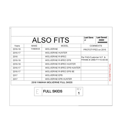 Trail Armor Yamaha Wolverine Wolverine R-Spec and Wolverine R-Spec EPS Full Skids with Slider Nerfs 2016 - 2018 - Skid