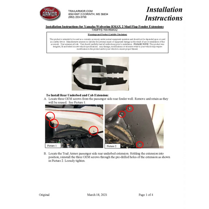 Trail Armor Yamaha Wolverine RMAX 2 Mud Flap Fender Extensions 2021 - 2024 - Mudshields