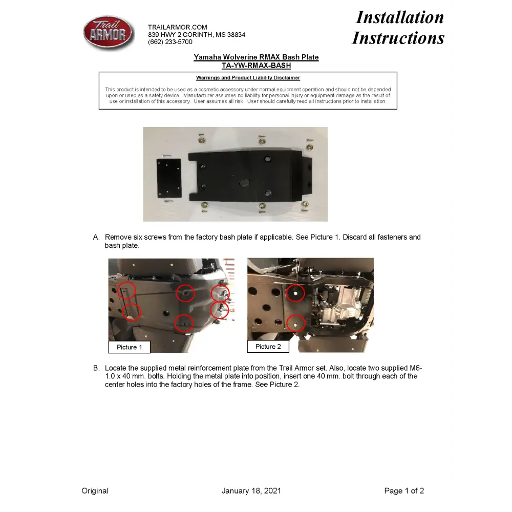 Trail Armor Yamaha Wolverine RMAX2 1000 RMAX2 1000 X-TR RMAX2 1000 LT Edition RMAX4 RMAX4 1000 X-TR RMAX4 1000 LT