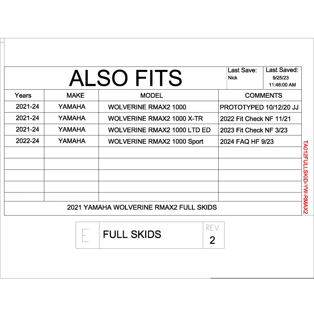 Trail Armor Yamaha Wolverine RMAX2 RMAX2 1000 X-TR RMAX2 1000 LT Edition RMAX2 1000 Sport Full Skids - Skid Plates