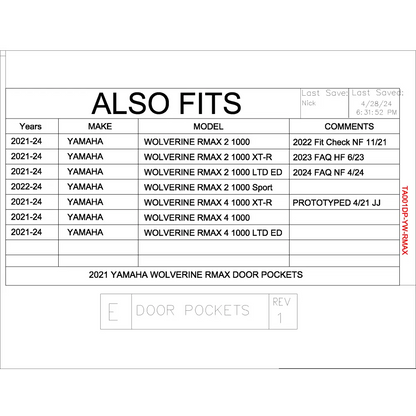 Trail Armor Yamaha Wolverine RMAX2 and X4 Door Pockets 2021 - 2024 - Doors
