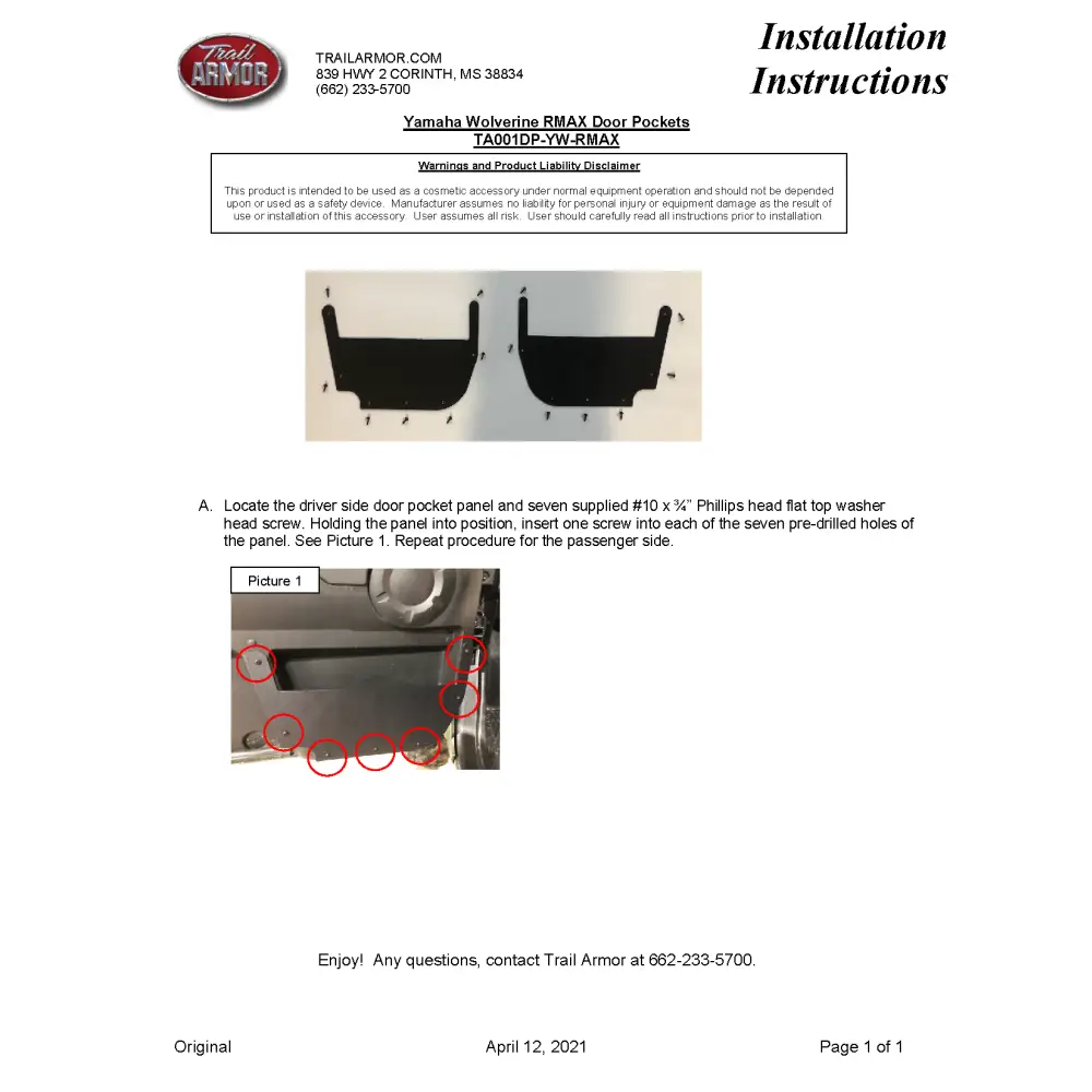 Trail Armor Yamaha Wolverine RMAX2 and X4 Door Pockets 2021 - 2024 - Doors