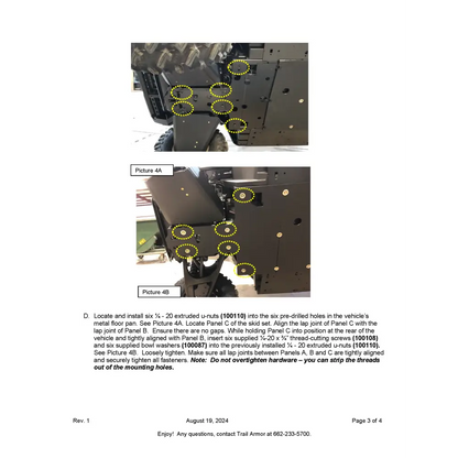 Trail Armor Yamaha WolverineYamaha Wolverine X2 850 (2019 - 2022) X2 850 R-Spec (2019 - 2024) X2 850 EPS (2020) X2 850