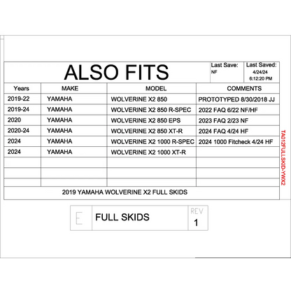 Trail Armor Yamaha WolverineYamaha Wolverine X2 850 (2019 - 2022) X2 850 R-Spec (2019 - 2024) X2 850 EPS (2020) X2 850