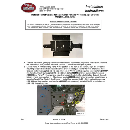 Trail Armor Yamaha WolverineYamaha Wolverine X2 850 (2019 - 2022) X2 850 R-Spec (2019 - 2024) X2 850 EPS (2020) X2 850