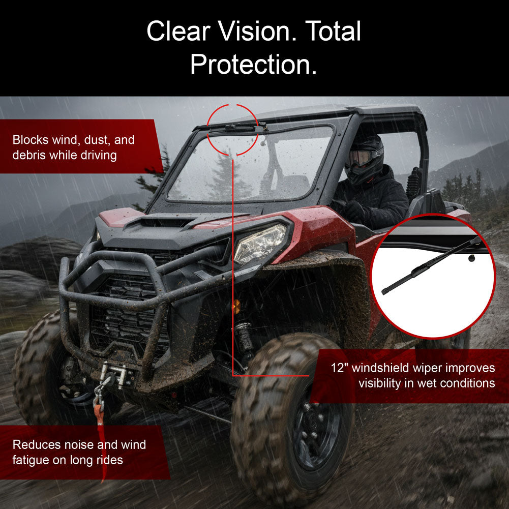 Tusk UTV Full Glass Windshield With Vent and 12’’ Windshield Wiper | Can Am Commander / Can Am Maverick - Glass Front