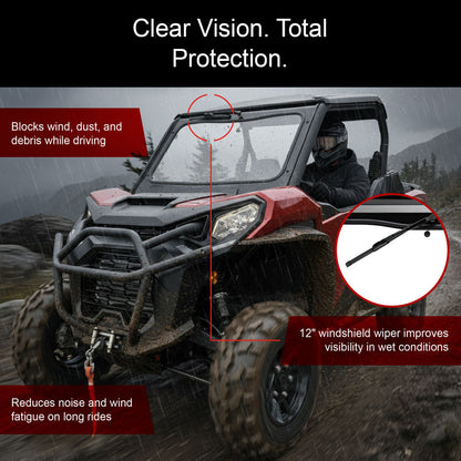Tusk UTV Full Glass Windshield With Vent and 12’’ Windshield Wiper | Can Am Commander / Can Am Maverick - Glass Front
