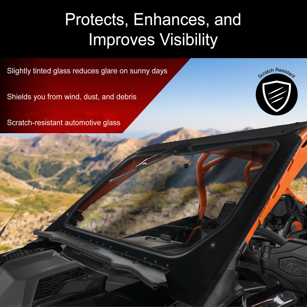 Tusk UTV Full Glass Windshield With Vent and 16’’ Windshield Wiper - Polaris RZR Pro R - Glass Front Windshield