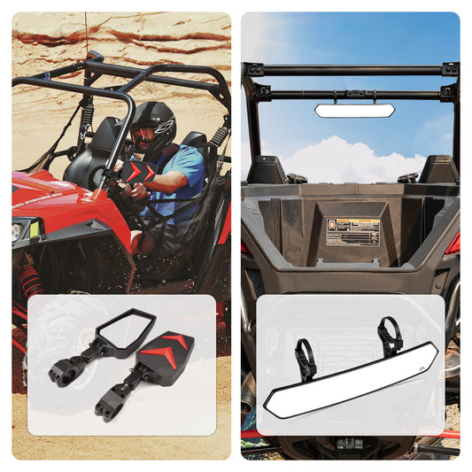 Universal Color Side Rear View Mirrors and Rear View Mirror For 1.75’’-2’’ UTV Roll Bar - Mirrors