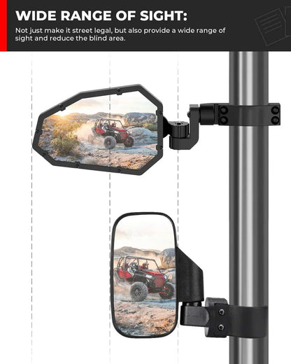 UTV 1.65’’-2’’ Rear View Mirror & 1.75’’-2’’ Adjustable Side Mirror